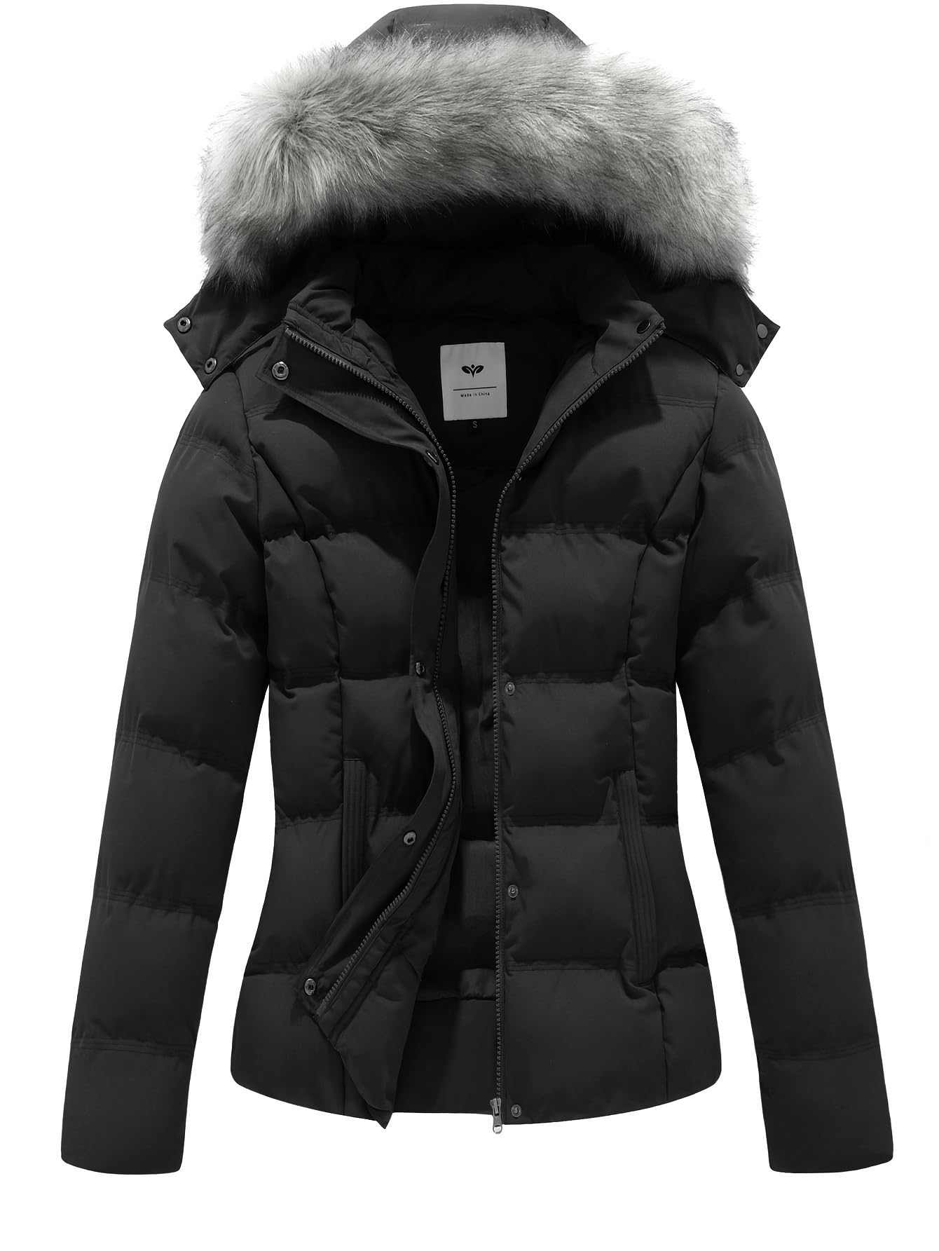 GGleaf Women's Hooded Warm Winter Coat Quilted Thicken Puffer Jacket with Removable Fur Hood